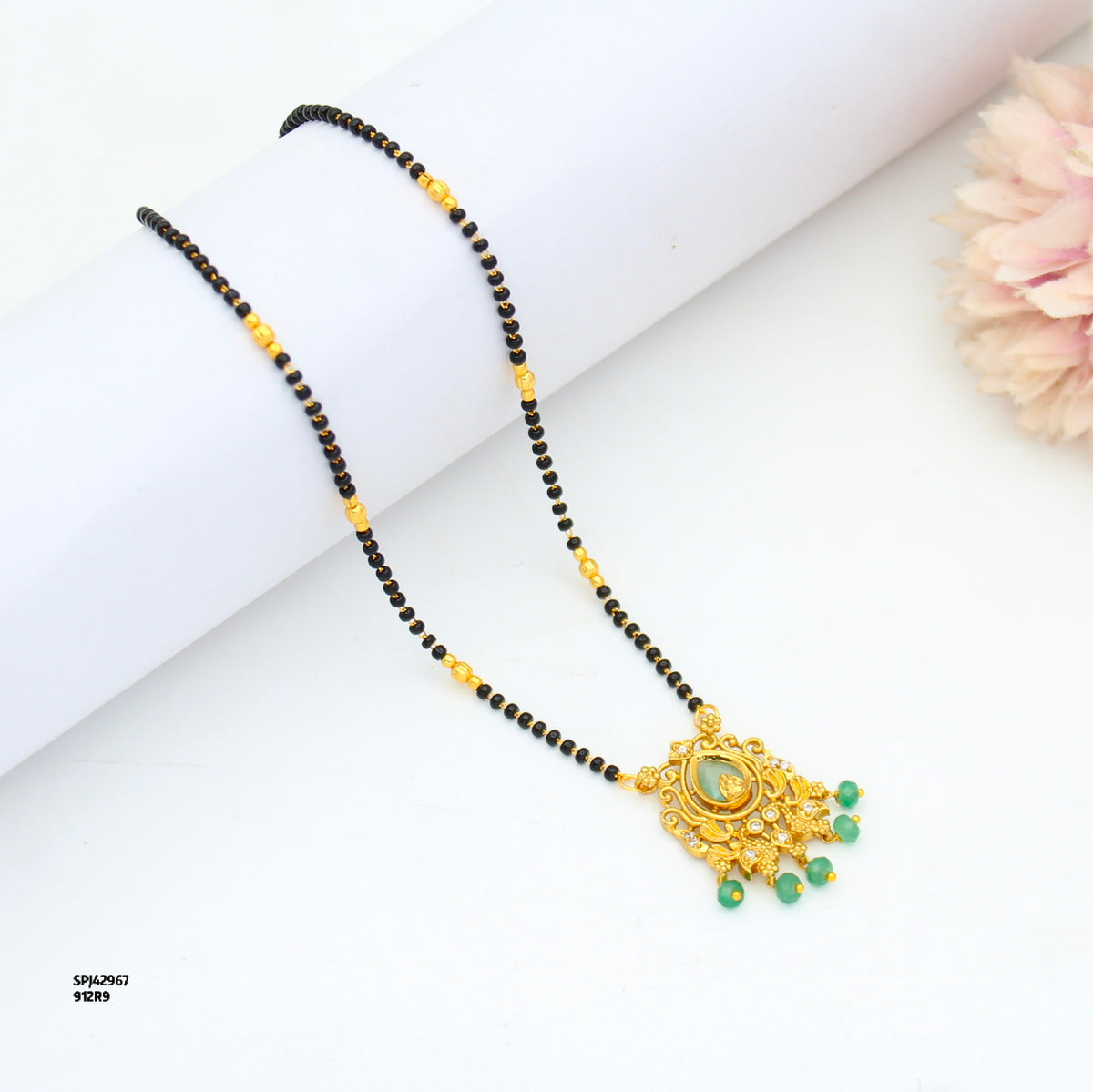 Elegant Drop Stone Peacock Black Beads Mint Green 42967