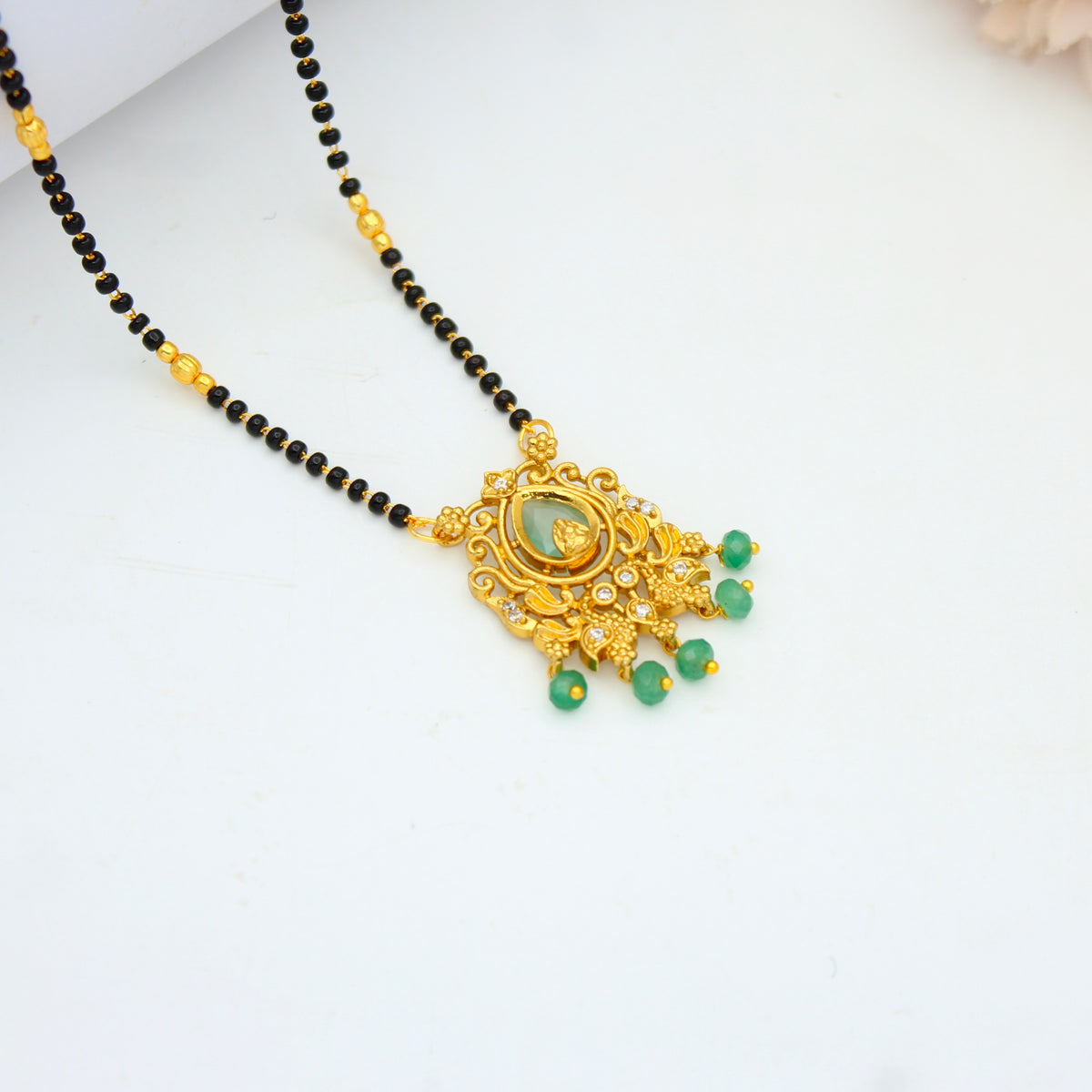 Elegant Drop Stone Peacock Black Beads Mint Green 42967