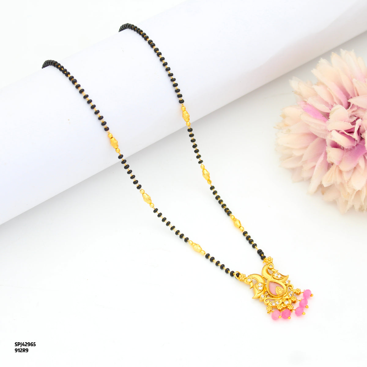 Fancy Double Peacock Drop Stone Mint Pink Black Beads 42965