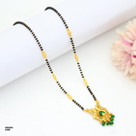 Elegant Double Peacock Green Stone Fancy Black Beads with Green Onex Beads 42964