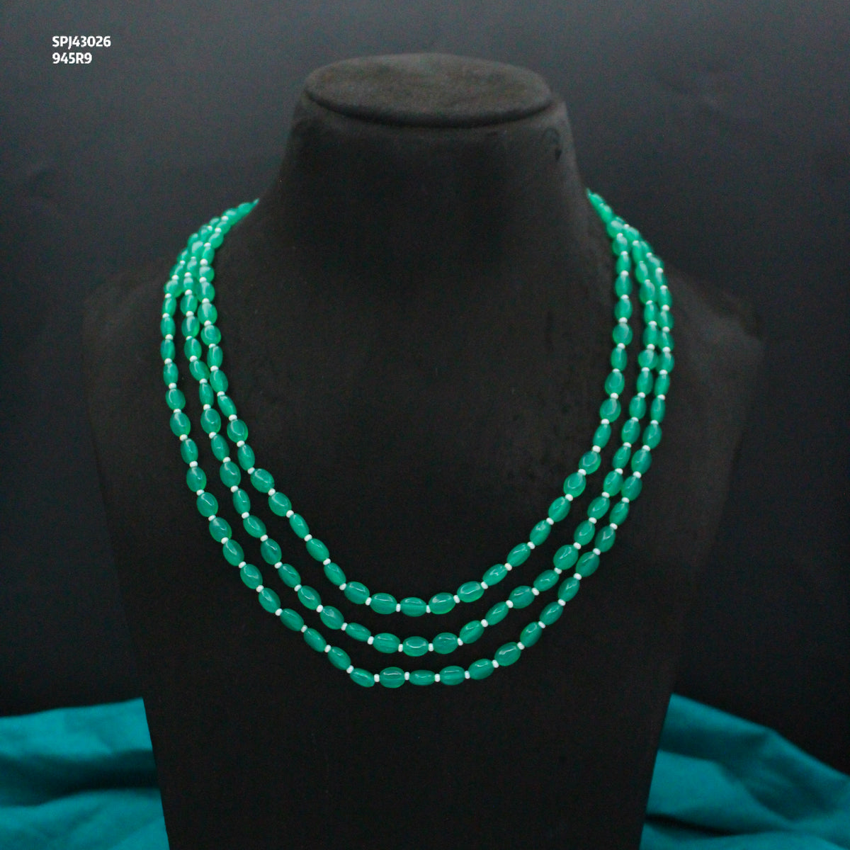 3 Lines Green Monalisa Beads Mala 43026