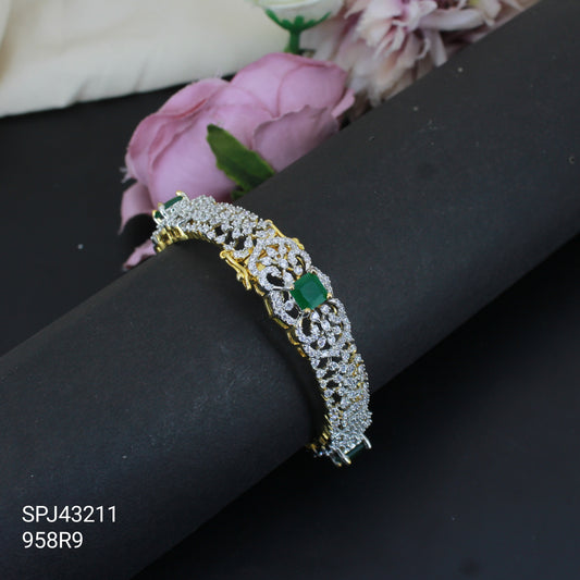 43211 GJ diamond look single kada Bangle Green Stone