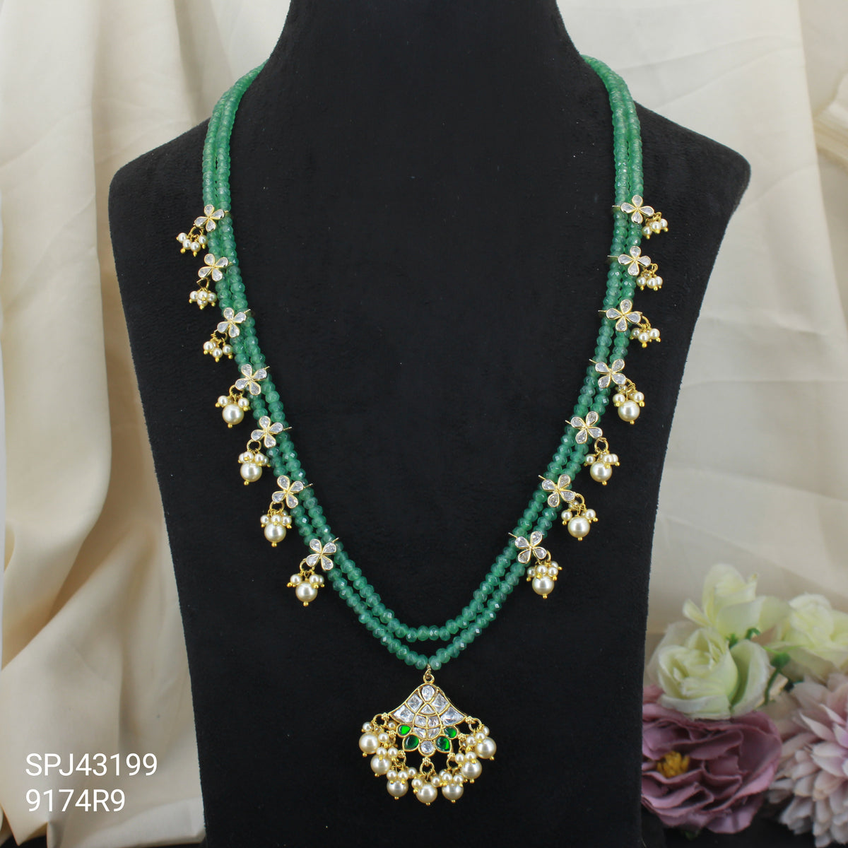 43199 2 layers Onex beads Mala with moissanite stones locket