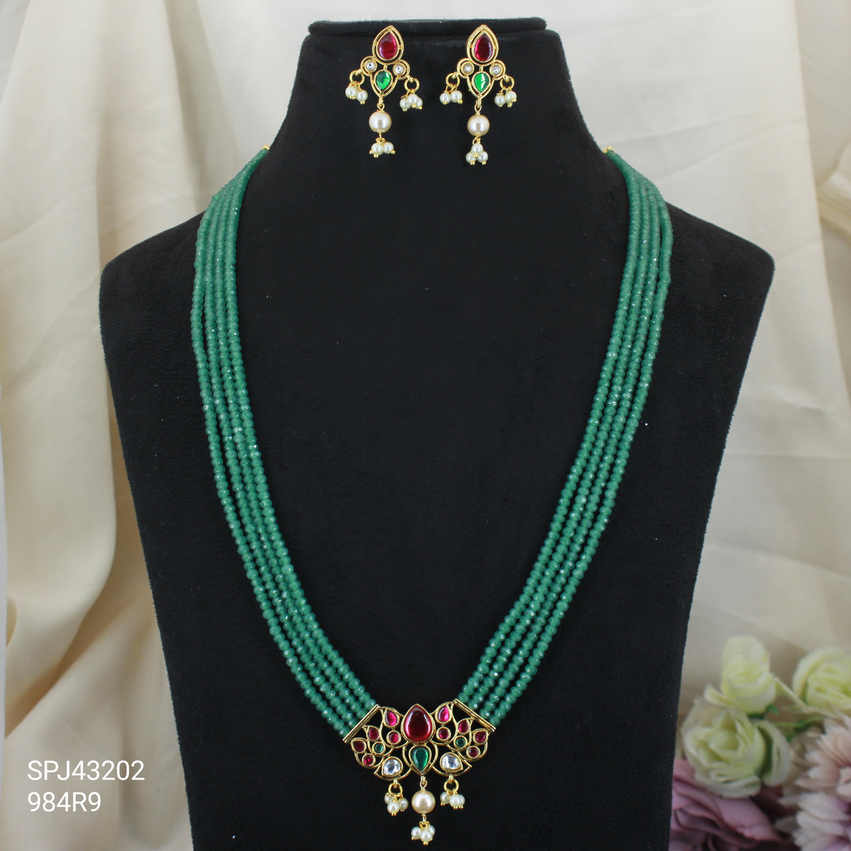 43202 jadau Kundan simple Rani haar with push back Earrings