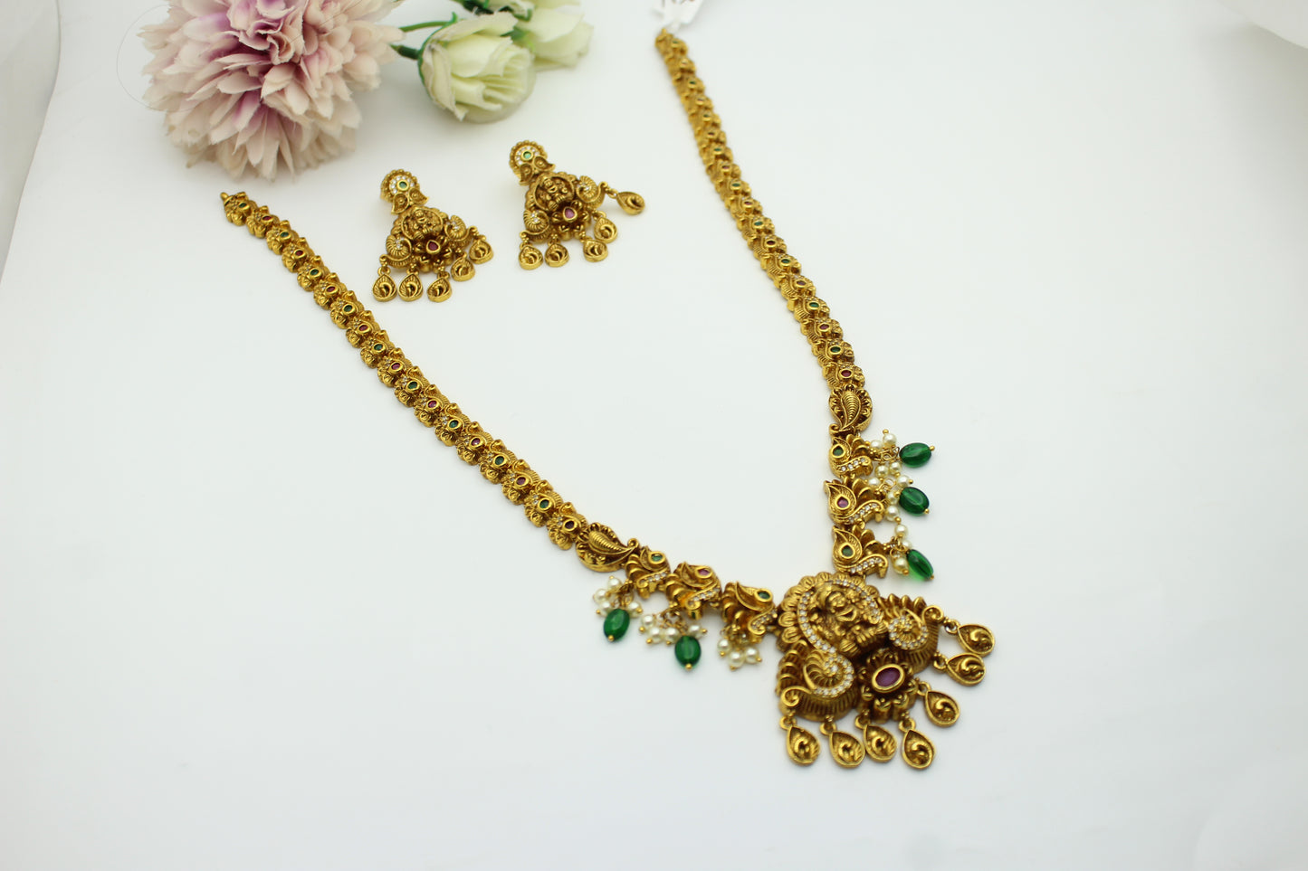 41979 Nakshi laxmi gold drop with push back earrings