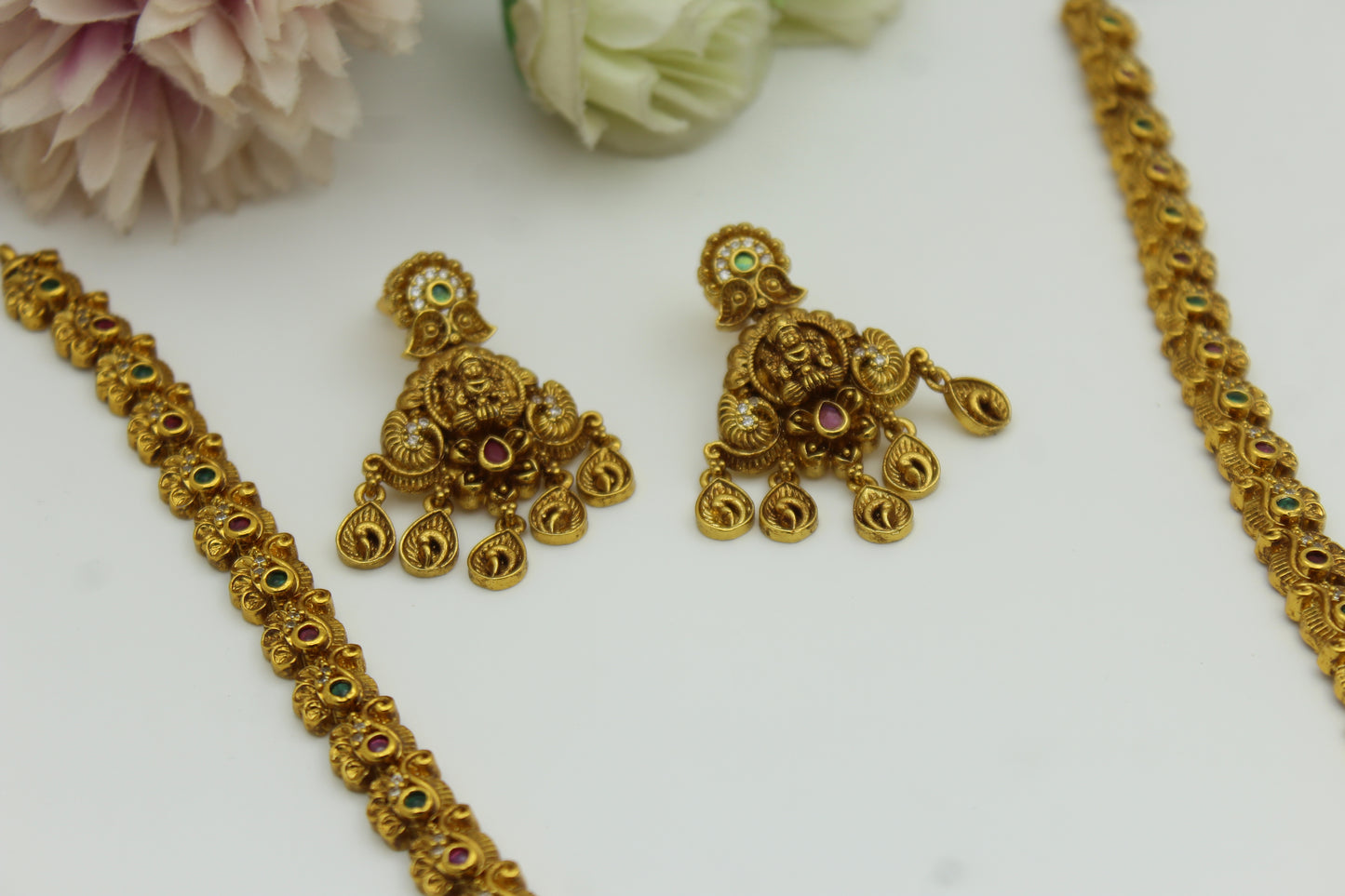 41979 Nakshi laxmi gold drop with push back earrings