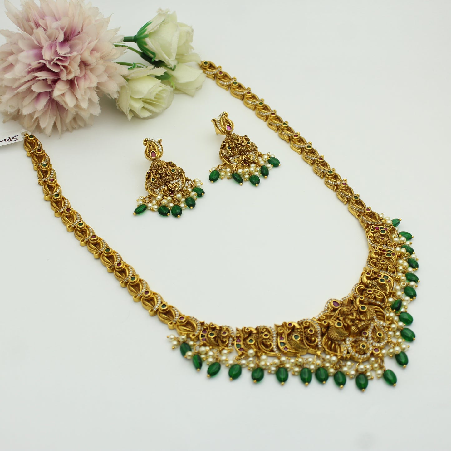 41981 Nakshi long laxmi necklace with push back earrings