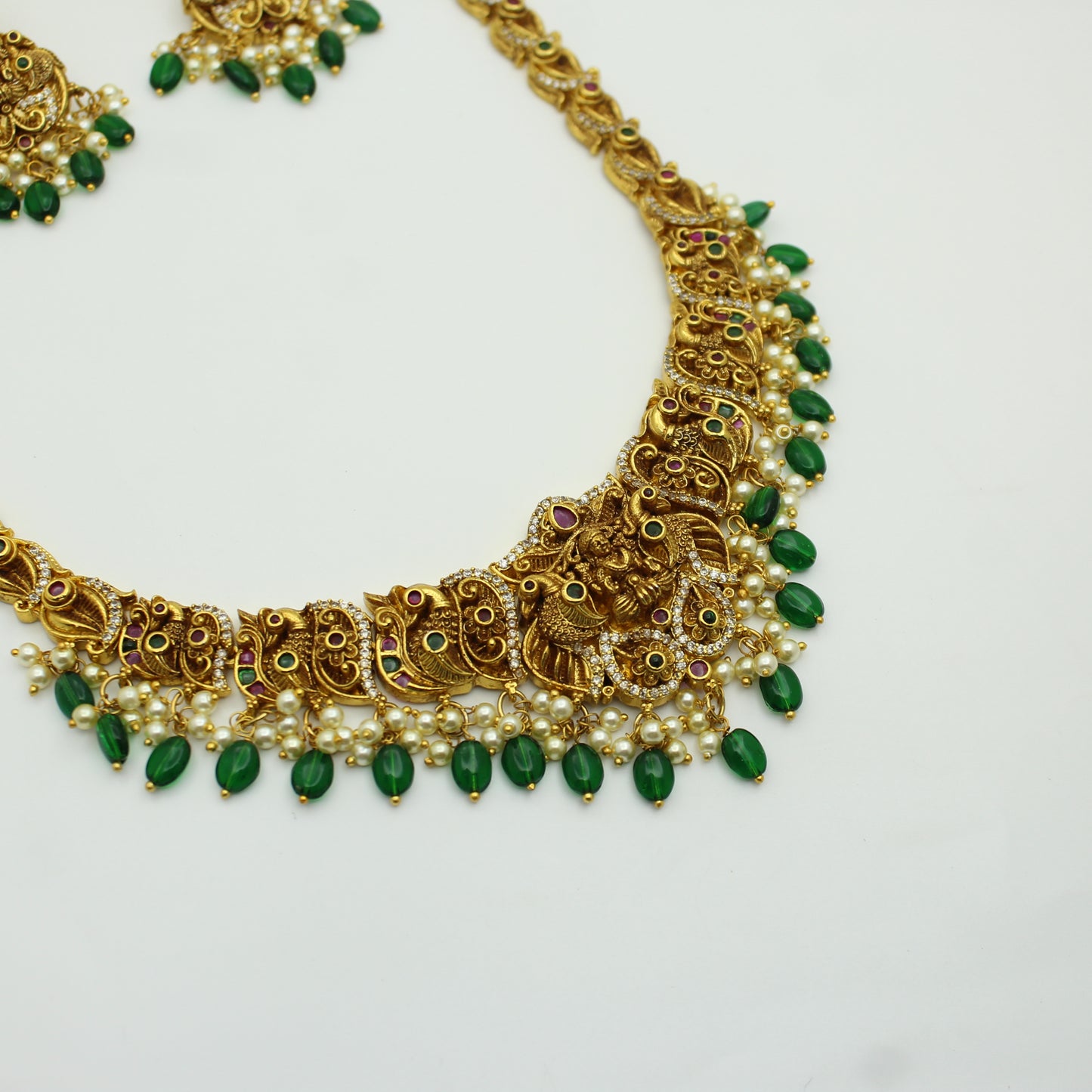 41981 Nakshi long laxmi necklace with push back earrings