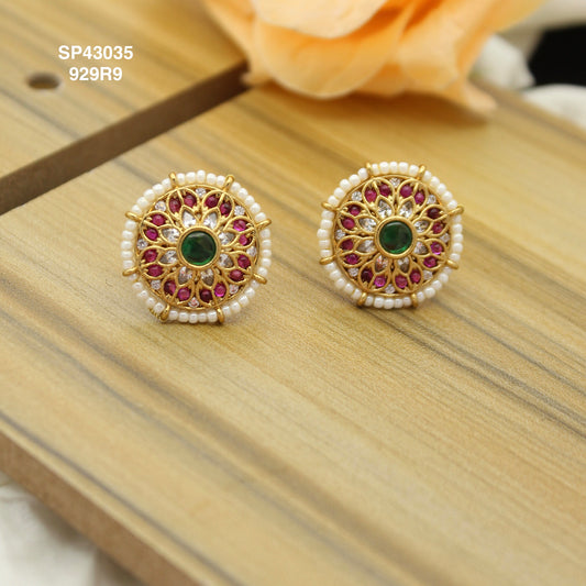 Multi colour Floral gold Look studs with pushback SP-42035
