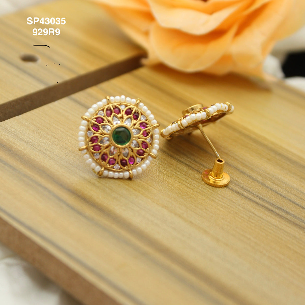 Multi colour Floral gold Look studs with pushback SP-42035