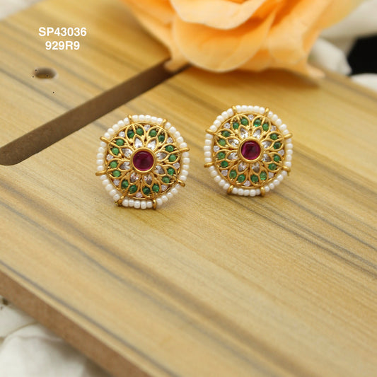 Multi colour Floral gold Look studs with pushback SP-42036