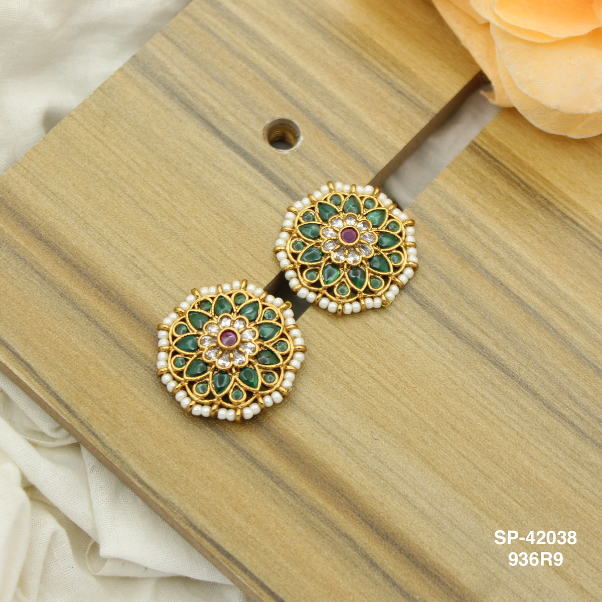 Multi colour Floral gold Look studs with pushback SP-42038