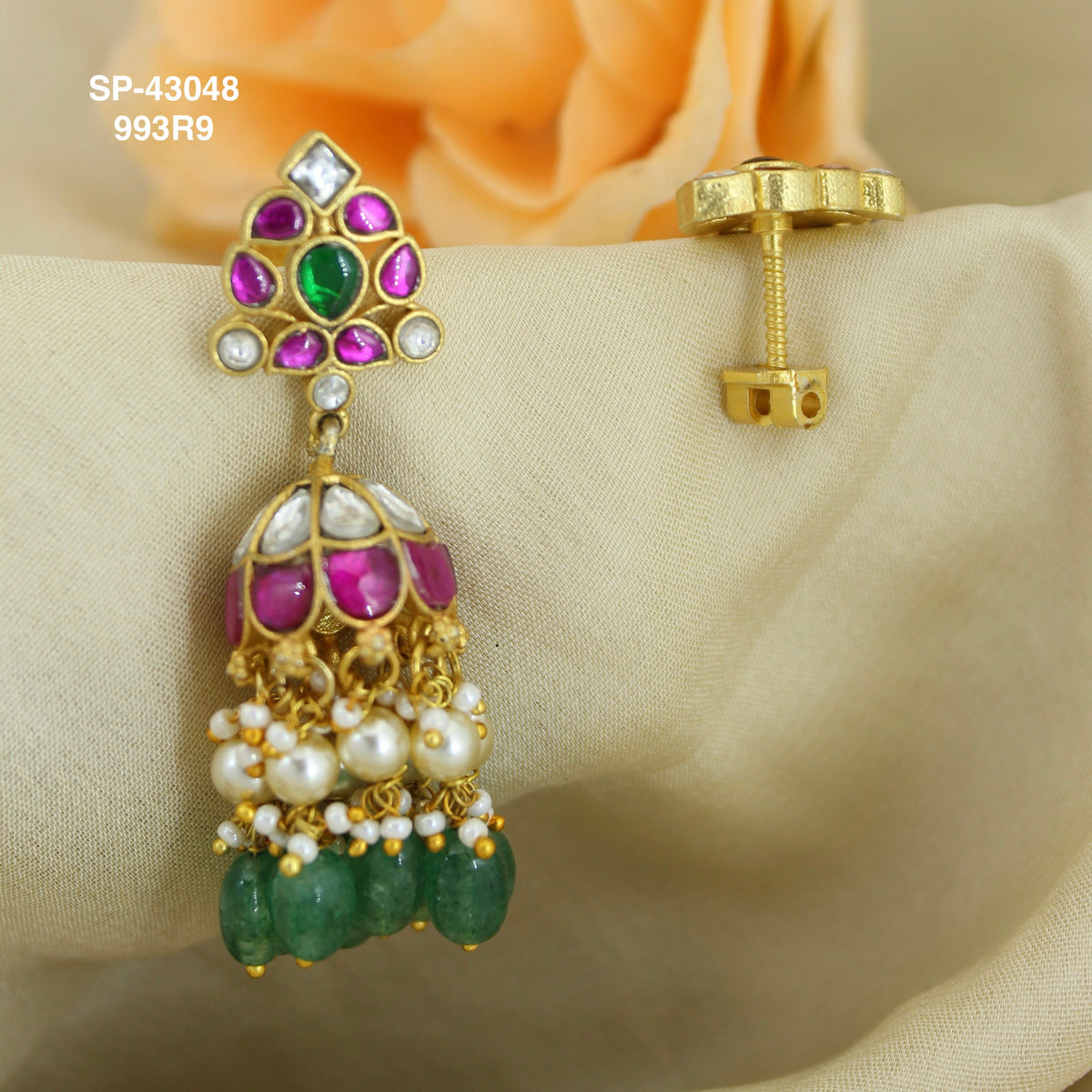 Premium Jadau kundan floral Screwback Jhumkas SP43048