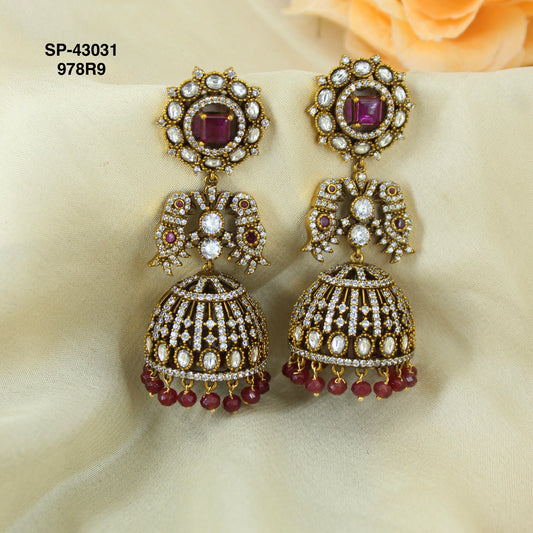 Victorian Bridal heavy Jhumkas with red stones SP43032