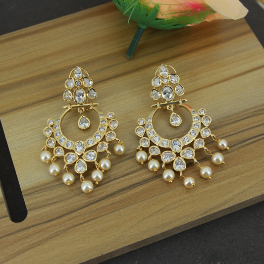 Premium Full White Uncut Chandbali Screw Back 42913
