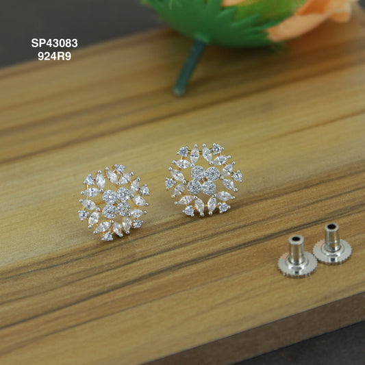 Diamond look full white round stud earrings with push back