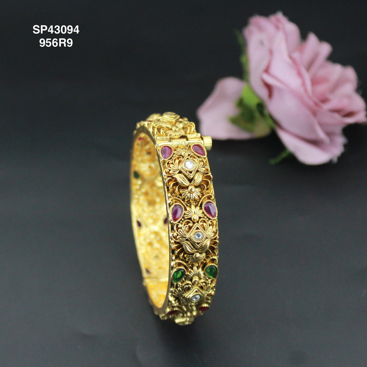 Gold Replica Floral Openable bangles multi color