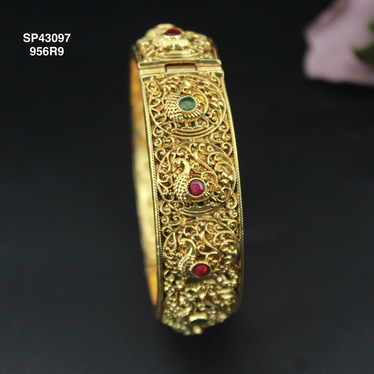 Gold Replica Peacock Design Openable Bangles Multi Color