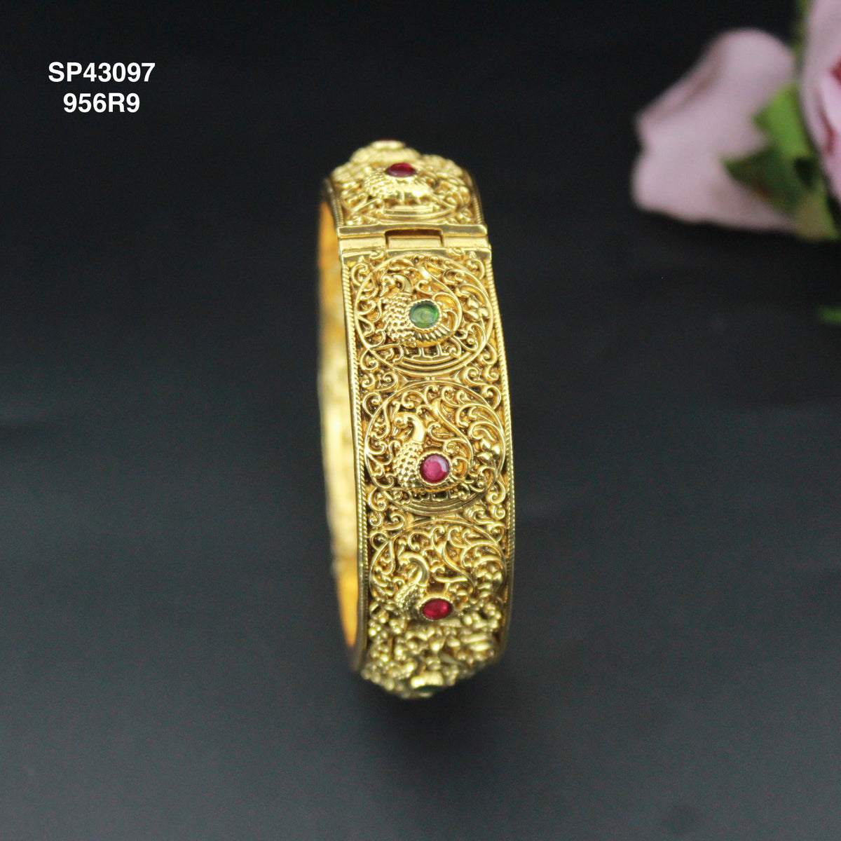 Gold Replica Peacock Design Openable Bangles Multi Color