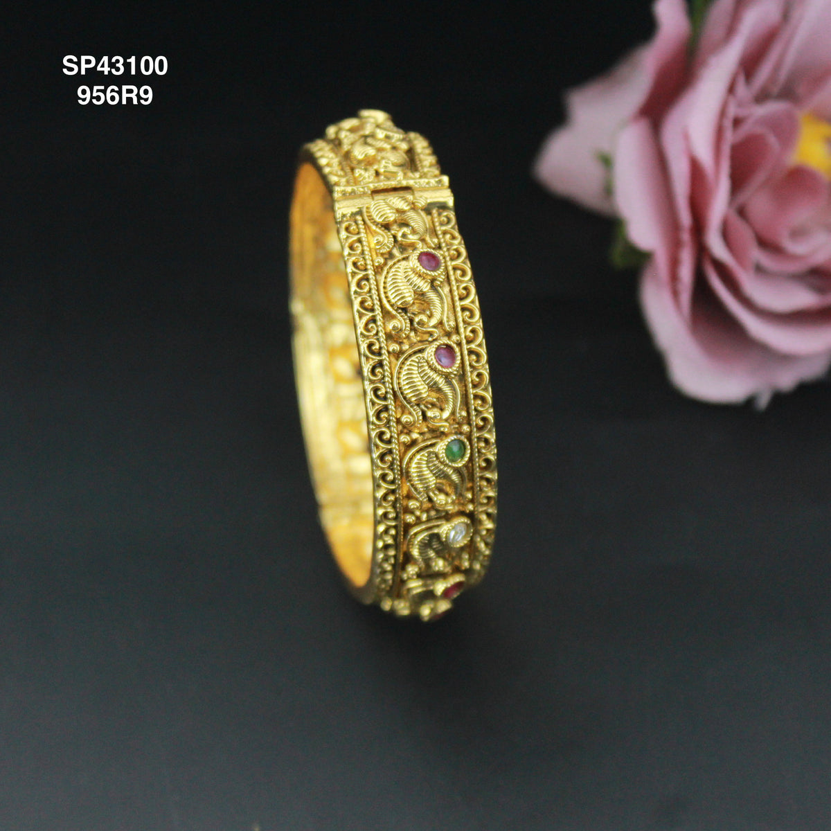 Gold Replica Peacock Design Openable bangles multi color