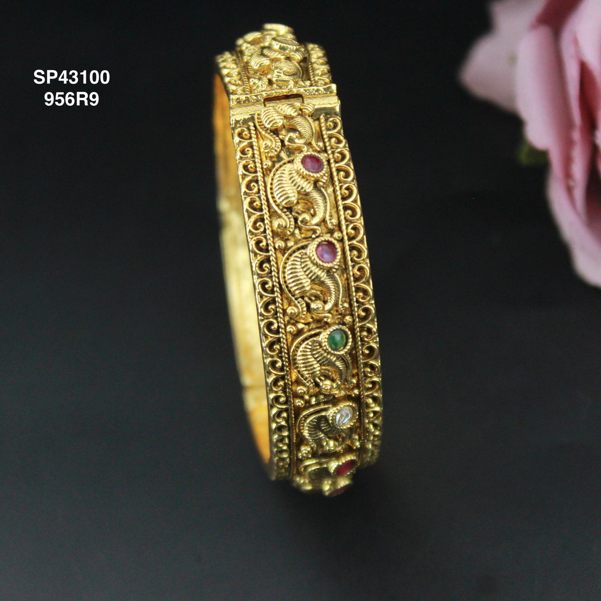 Gold Replica Peacock Design Openable bangles multi color