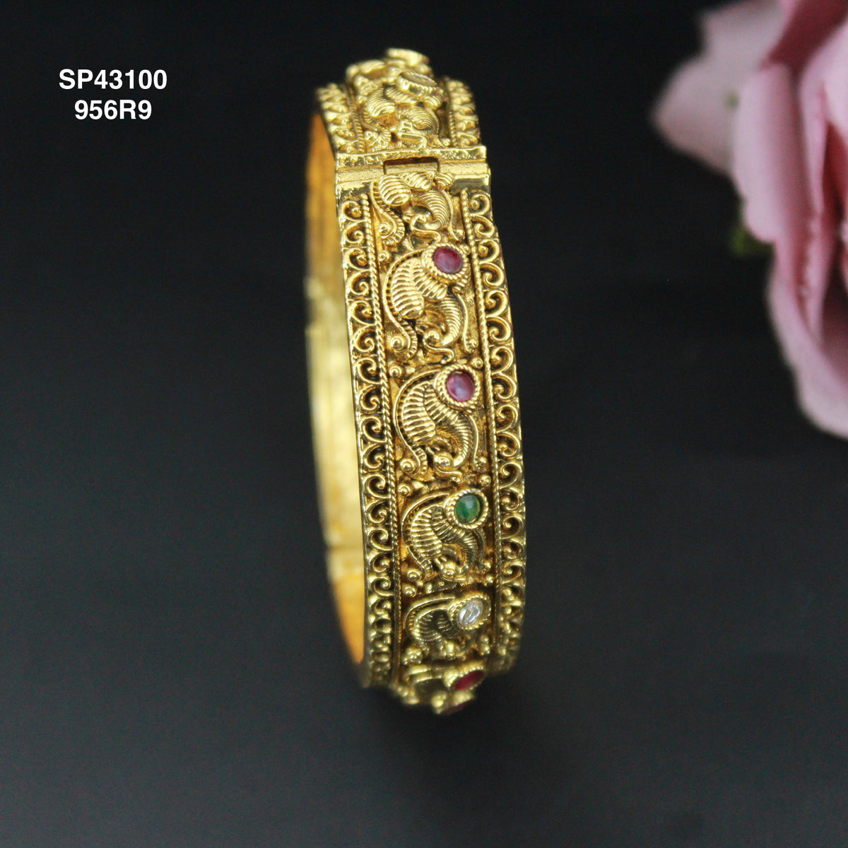 Gold Replica Peacock Design Openable bangles multi color