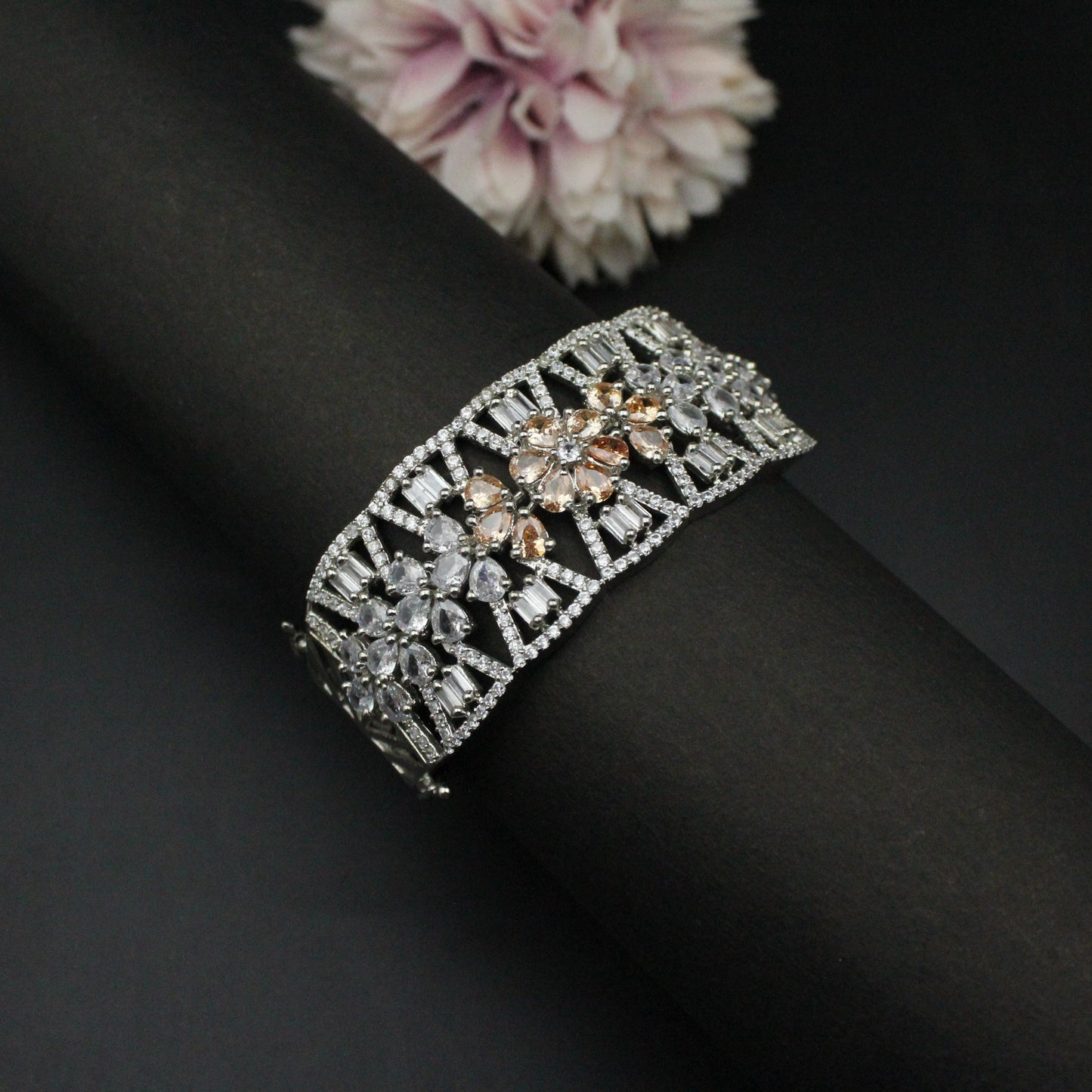 Platinum champagne-colored stone bracelet