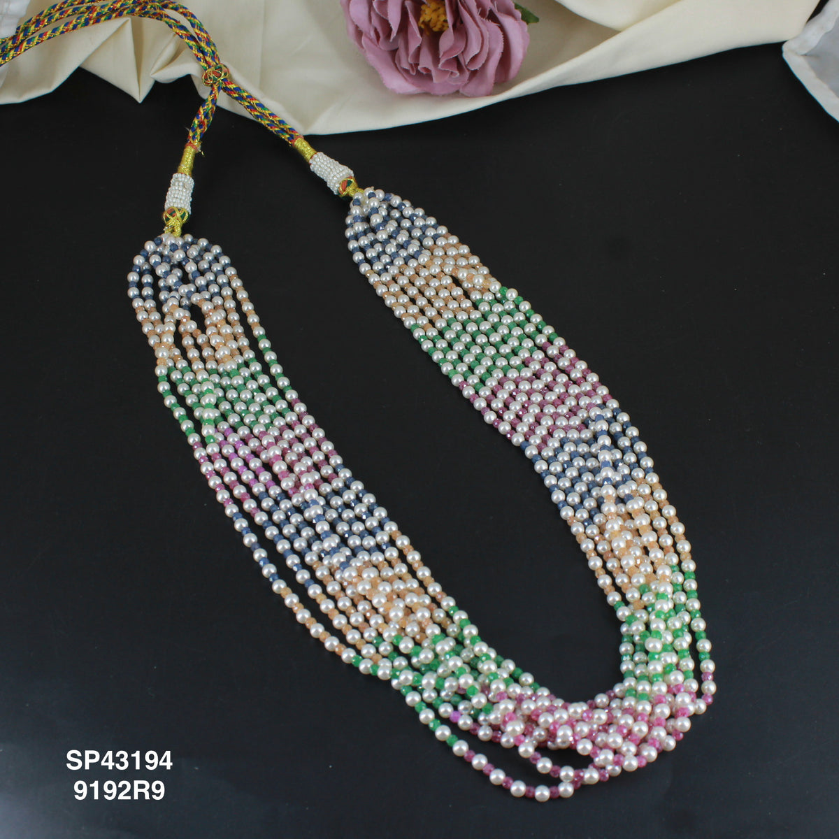 Multi Colour Sugar beads and White Pearls Mala 43195