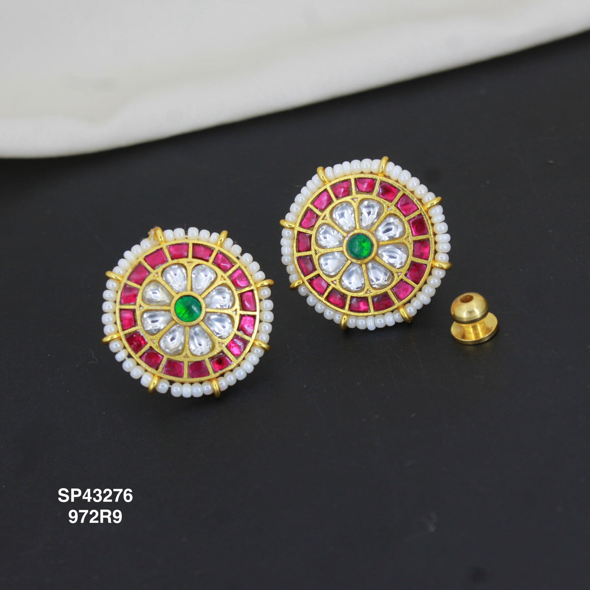 Jadau Kundan Floral Studs with ScrewBack And Support 43276