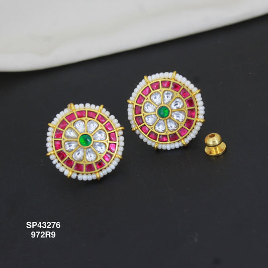 Jadau Kundan Floral Studs with ScrewBack And Support 43276