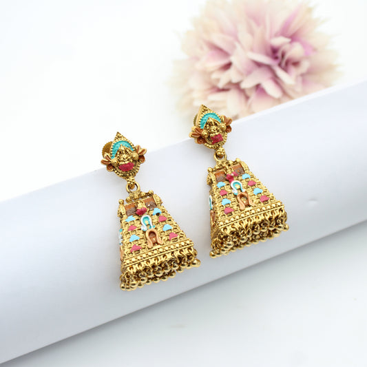 42387 Nakshi meenakari Jhumkas with golden balls