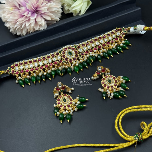 40800 pota stone bridal choker with monalisa beads