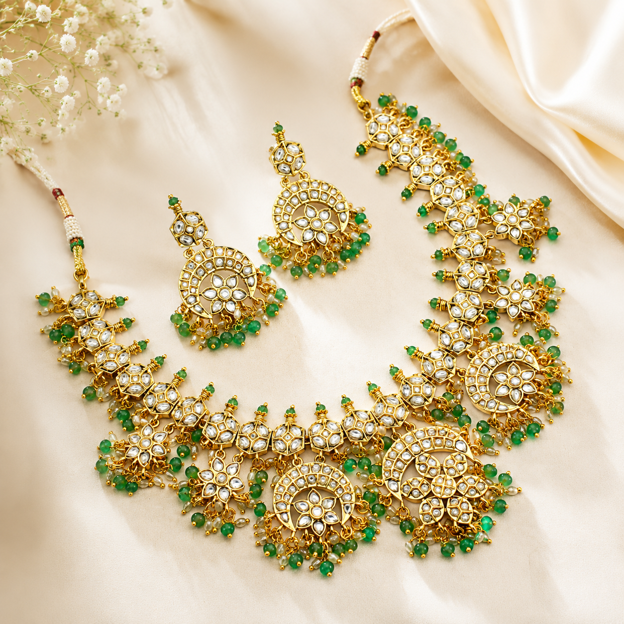 Jadau Full White Short Necklace