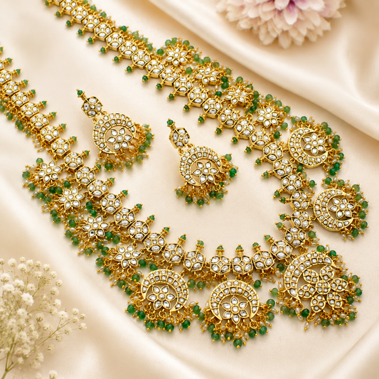 Jadau Full Whit Long With Push Back Earrings