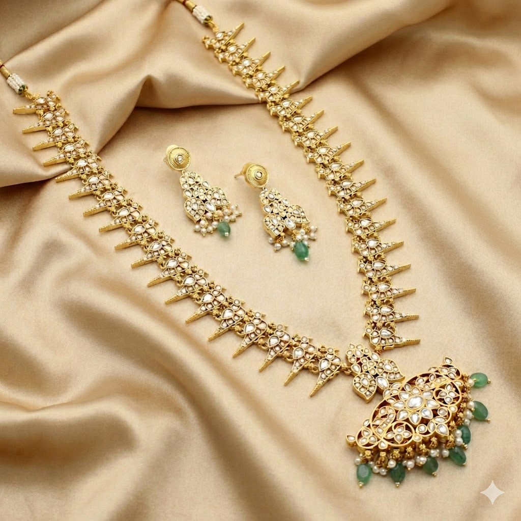 Jadau Parrot 2 In 1 Long Necklace With Push Back Earrings