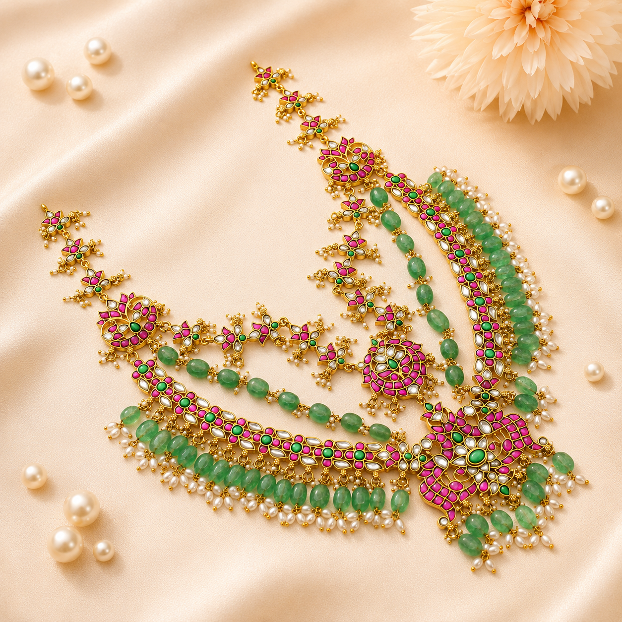 41892  Jadau double peacock 3 layers necklace