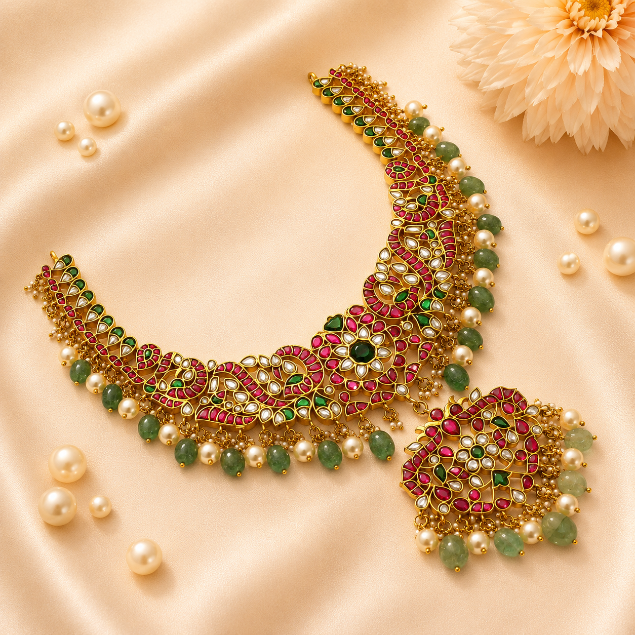 41894 Jadau double peacock short necklace