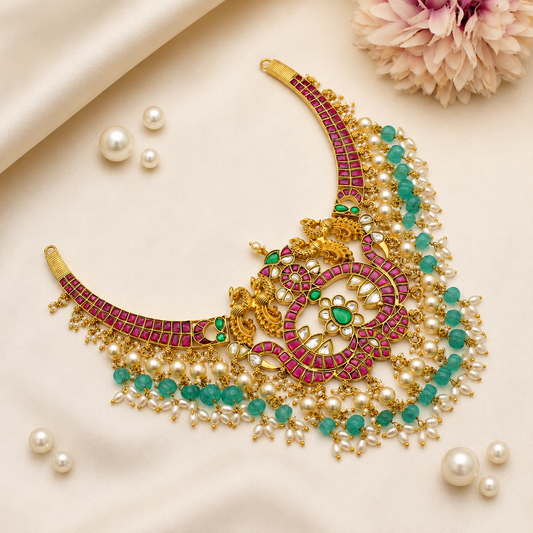41897 Jadau double peacock short kante necklace