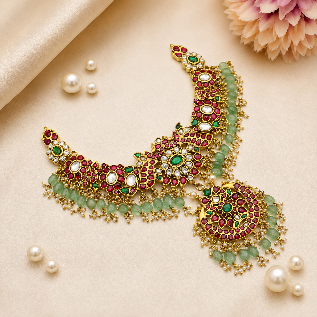 41898 Jadau short peacock necklace
