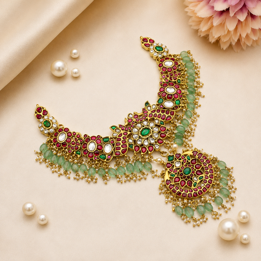41898 Jadau short peacock necklace