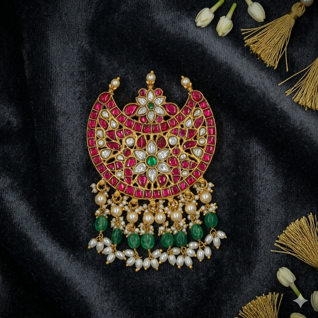 Jadau Kunda Moon shape handmade pendant