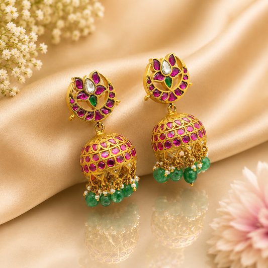Jadau Red Lotus Jhumki