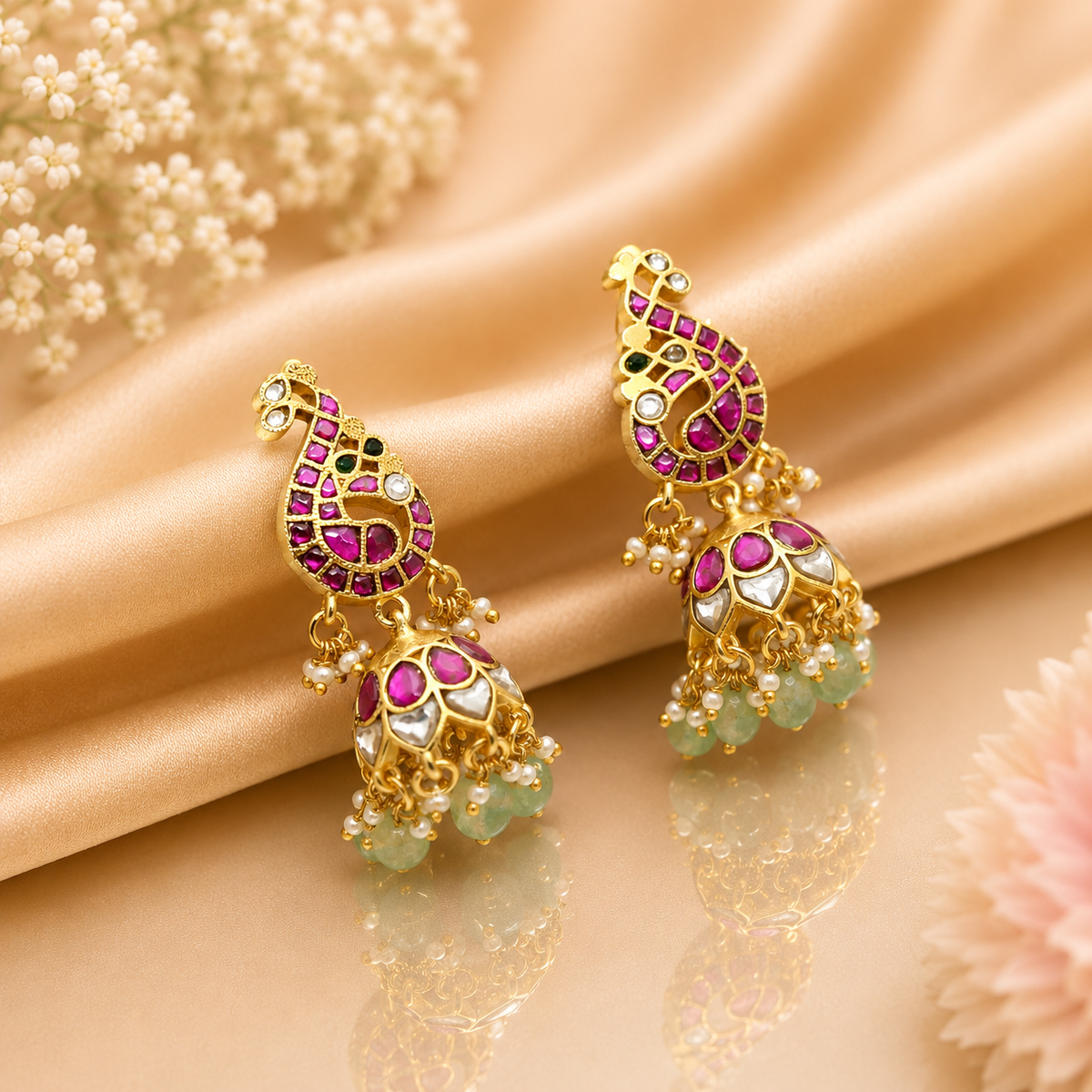 Jadau Peacock Jhumki