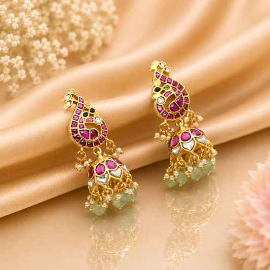 Jadau Peacock Jhumki