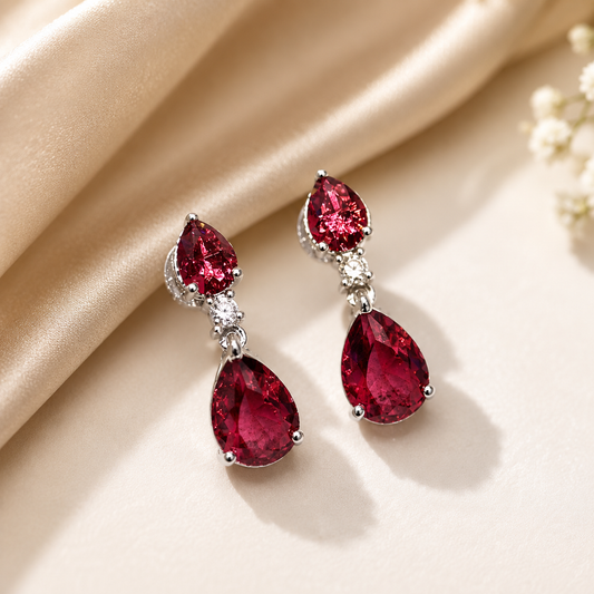 39066 Platinum fancy earrings with red stone