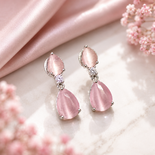 39072 platinum fancy earrings with Pink stone