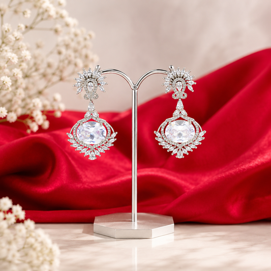 28663 Platinum Full White Earrings