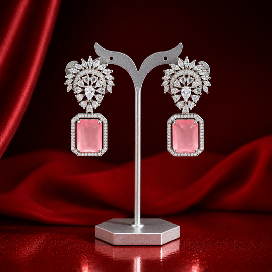 35912 Platinum Mint Pink Square Earrings