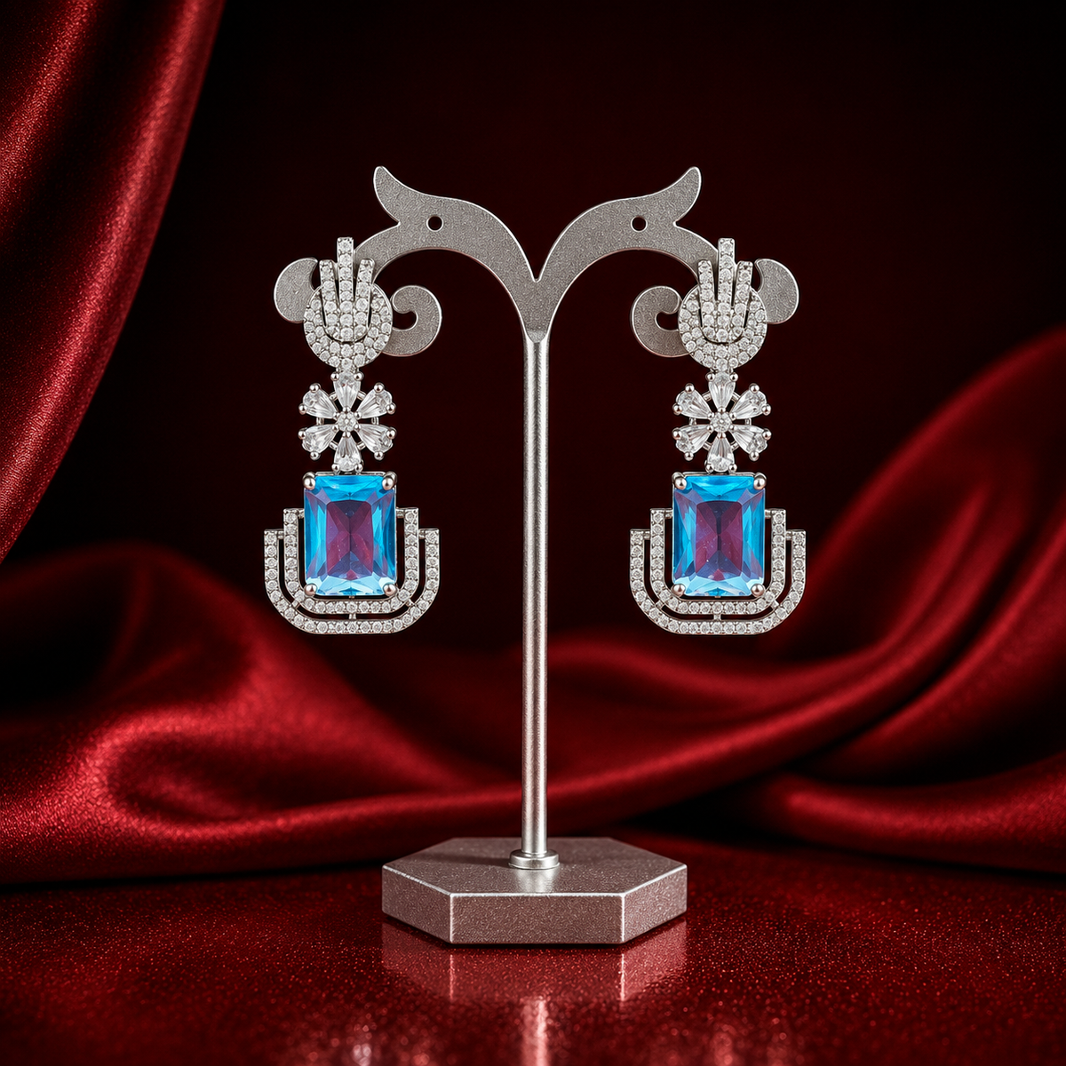 35916 Platinum Floral Light Blue Earrings