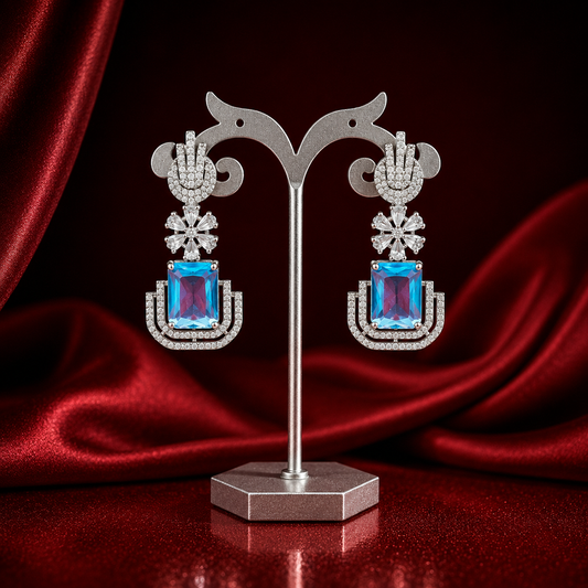 35916 Platinum Floral Light Blue Earrings